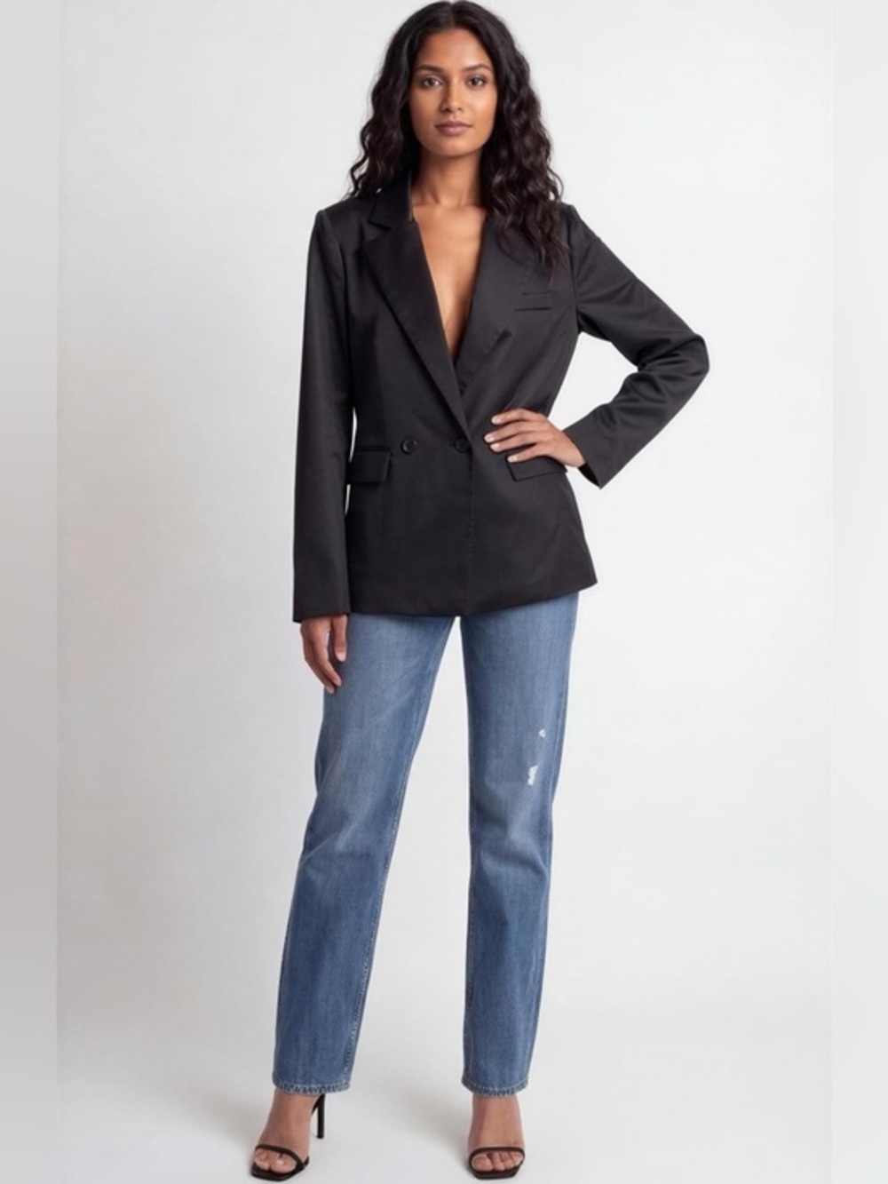 Red by BKE Black Satin Double-Breasted Women's Blazer